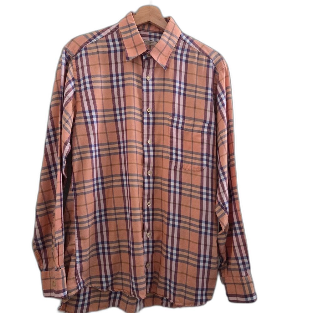 Burberry London Men’s Orange Nova Check Cotton Twill Shirt Medium